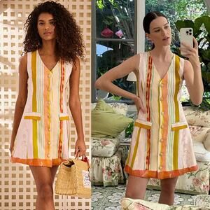 NWT Hunter Bell Suni Striped Vest V Neckline Sleeveless Mini Dress Pink Size: 8